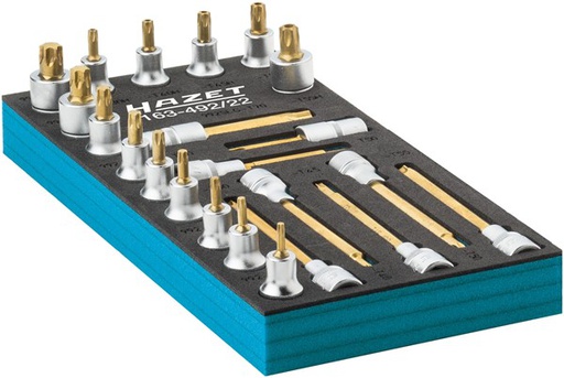 [163-492/22] TORX skrūvgrieža ieliktņu komplekts, 22 gabali, T20–T70, 1/2 collas (163-492/22, HAZET)