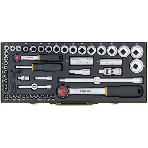 [23040] 1/4 + 1/2 Socket Set with Ratchets, 56 pcs (23040, PROXXON)