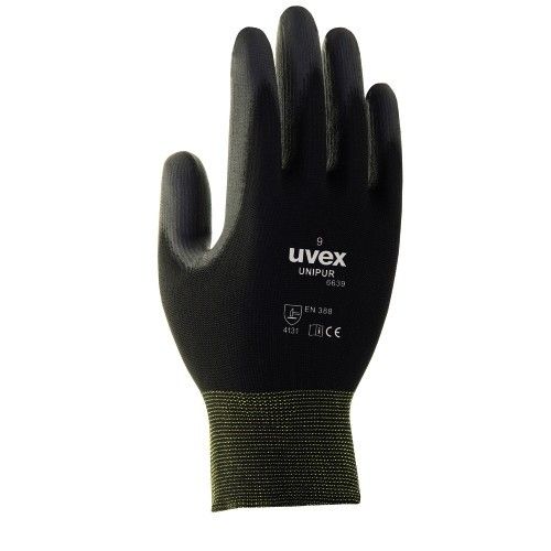 [UV6024809] Cimdi UVEX Unipur 6639, poliamīda ar plānu PU pārklājumu, melni, 9. izmērs (UV6024809, UVEX)