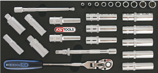 [818.1304] 1/2" muciņu komplekts ar sprūdratu (818.1304, KS TOOLS)