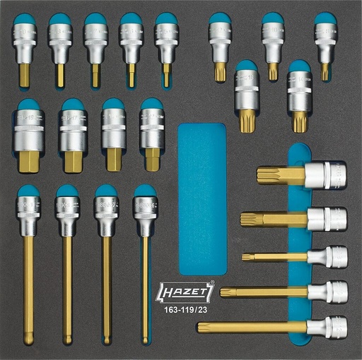 [163-119/23] Screwdriver socket set - 1/2 inch (12.5 mm) square, hollow (163-119/23, HAZET)