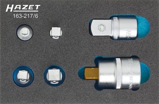 [163-217/6] Adapteru komplekts ratiņiem, 6 daļas (1/4"–3/8"–1/2"–3/4") (163-217/6, HAZET)