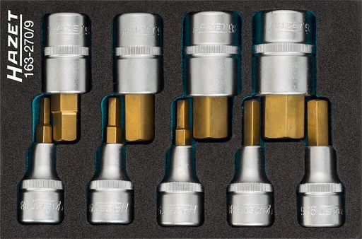 [163-270/9] Screwdriver socket set - 1/2 inch (12.5 mm) square, hollow (163-270/9, HAZET)