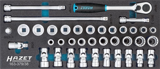 [163-379/38] Socket set - 3/8 inch (10 mm) square, hollow (163-379/38, HAZET)