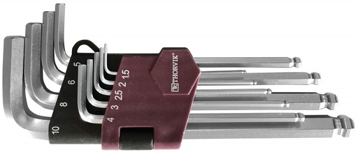 [HKB9S] Garu sešstūra (HEX) atslēgu ar lodveida galu komplekts 9 gab. 1,5–10 mm (HKB9S, THORVIK)
