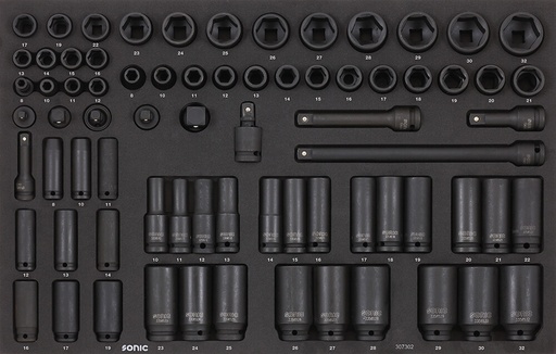 [307302] Impact socket set 3/8 inch and 1/2 inch, 73 pcs, for tool trolleys (307302, SONIC)