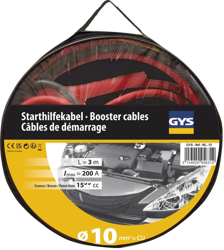 [056312] JUMP LEADS PRO 200A (1.5L) - INSULATED CLAMPS - 10 mm² - 2 x 2.8 m (056312, GYS)