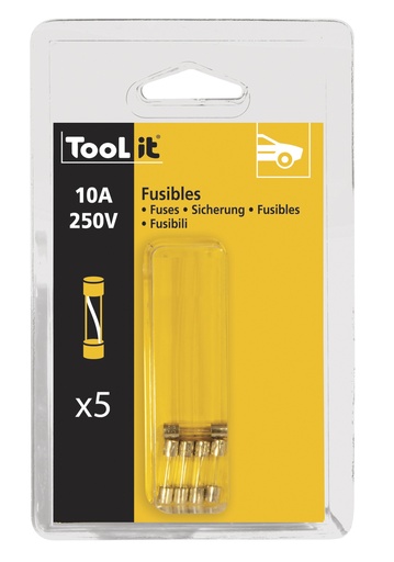 [056527] SET OF 5 FUSES 10A 250V slow blow / GYSFLASH 40-50-100A HF - blister (056527, GYS)