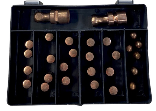 [073449] Punktmetināšanas uzgaļu kārba: 20× A tips, 6× F tips, 2 apaļi elektrodi (C6, G2) (073449, GYS)