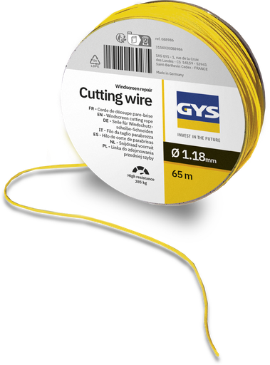 [088986] YELLOW WINDSCREEN REMOVAL WIRE - 1.18mm / 285kg / 65m (088986, GYS)