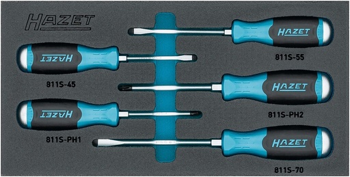 [163-264/5N] Screwdriver set, with impact cap, size 0,8 x 4,5 – 1,2 x 7 mm, PH1 – PH2, 5 pieces (163-264/5N, HAZET)