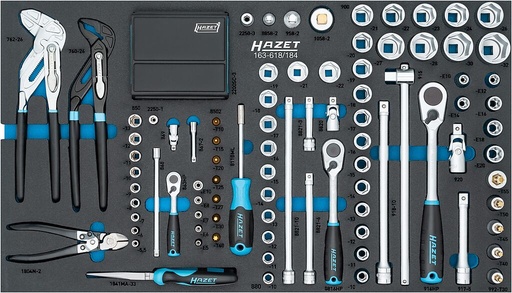 [163-618/184] Socket and tool set in insert, 184 pieces, 691 x 392 mm (163-618/184, HAZET)