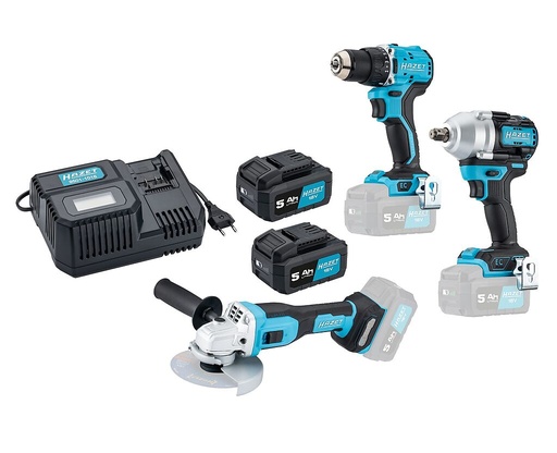 [9500P-1/6] Cordless tool set: drill, 1/2" impact wrench, angle grinder, 6 pcs (9500P-1/6, HAZET)