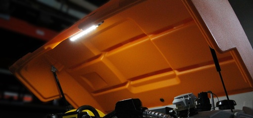 [11095] Hinged lid, orange with supporting gas struts and mounting accessories, CEMO (11095)