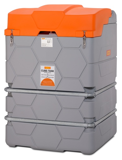 [10313] CUBE-Tank 1500 l for lubricants, outdoor, Premium (with hose reel and 15 m hose, hinged lid) (10313, CEMO)