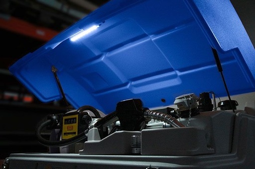 [11142] Hinged lid blue with gas struts and mounting fittings, CEMO (11142)