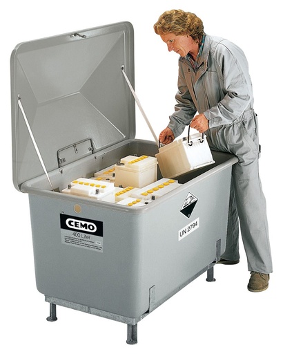 [3397] Waste battery container 400 L with steel base, grey RAL 7036 (3397, CEMO)