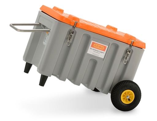[11284] CEMbox 150 l sandėliavimo / transportavimo dėžė (PE), su bekelės vežimėliu, pilka/oranžinė, CEMO (11284)