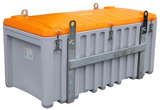 [10338] CEMbox 750 l uzglabāšanas / transportēšanas kaste (PE), celšanai ar celtni, ar sānu durvīm 50 × 45 cm, pelēka/oranža, CEMO (10338)
