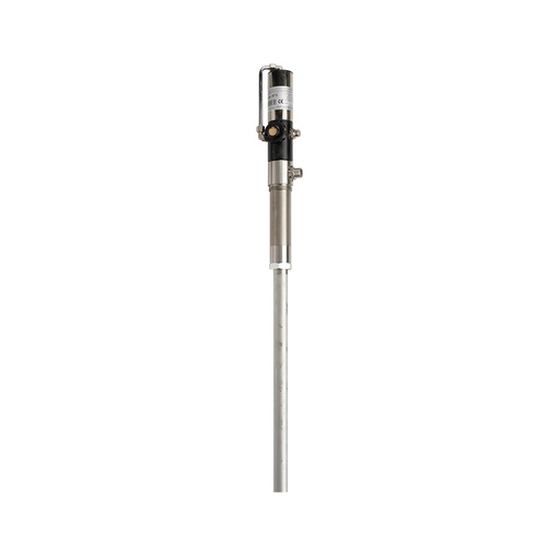 [1072TF] Vienpusio veikimo nerūdijančio plieno pneumatinis siurblys, santykis 1:1, PTFE tarpinės, su nerūdijančio plieno siurbimo vamzdis l. 1000 mm. su dugno vožtuvu, FLEXBIMEC (1072TF)