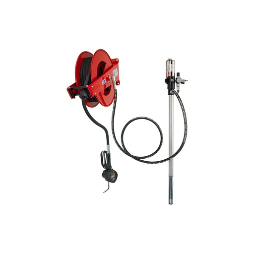 [2992] Oil distribution fixed unit with pump, hose reel art. no. 9016, hose 15 m length, digital oil meter gun, pressure regulator. For 208 l drums, FLEXBIMEC (2992)