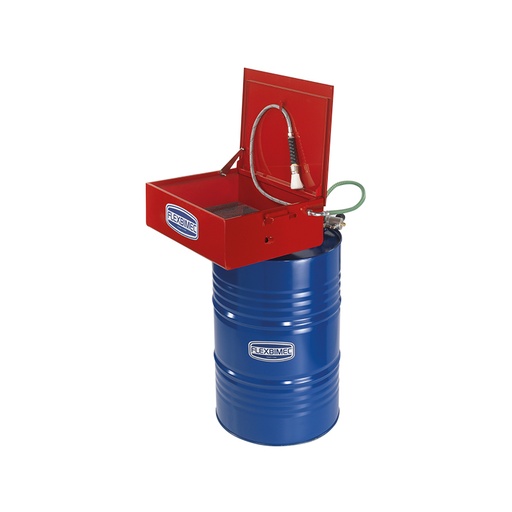 [5946] Painted steel closed circuit washing basin, to be applied on 208 l drum, with pneumatic rotary pump and removable cover, FLEXBIMEC (5946)