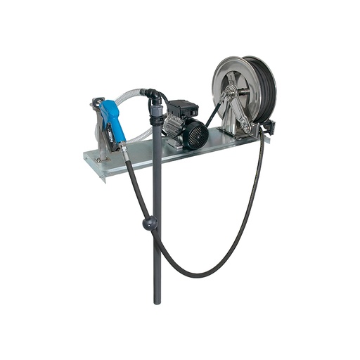 [6743] Electric AdBlue®/DEF transfer system with 230 V AC pump (15 l/min), hose, hose reel, 15 m hose, automatic-stop gun, bung adaptor and metal holder for IBC, Flexbimec (6743, FLEXBIMEC)