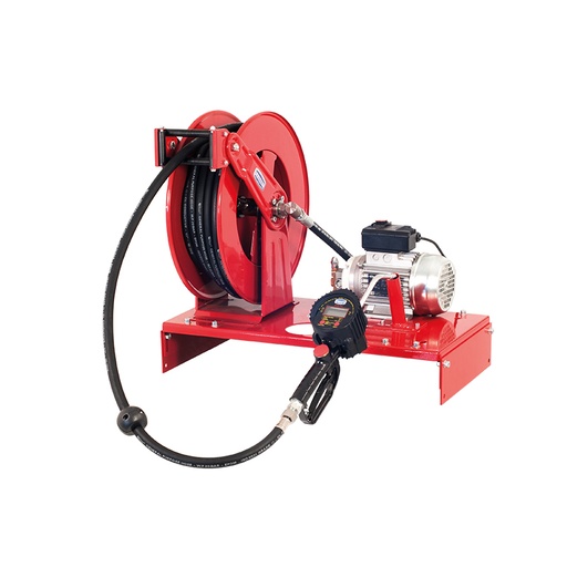 [8204] Electric oil dispensing kit, for installation on top of a 1000 l tank, with hose reel and 15 m hose, Flexbimec (8204, FLEXBIMEC)