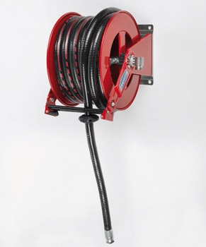 [9096+28815] Spring-driven painted steel hose reel with multi-position guide and hose Ø 3/4 in., 15 m, for diesel, FLEXBIMEC (9096+28815)