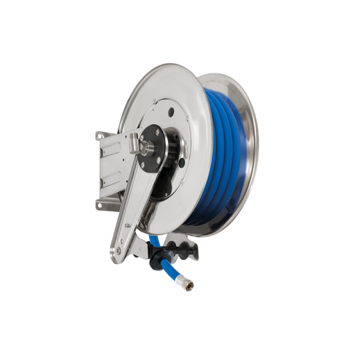[ASGX4226151] Stainless steel (AISI 304) automatic spring-driven hose reel ANDROMEDA series for max 15 mt Ø1" hose - disc 434 mm - spool 260 mm - drum 250 mm - w/o hose guide (w/o hose), FLEXBIMEC (ASGX4226151)