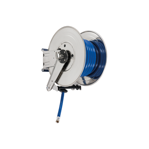 [ASGX5313350] Stainless steel (AISI 304) automatic spring-driven hose reel ANDROMEDA series for max 35 mt Ø1/2" hose - disc 540 mm - spool 130 mm - drum 335 mm - w/o hose guide (w/o hose), FLEXBIMEC (ASGX5313350)