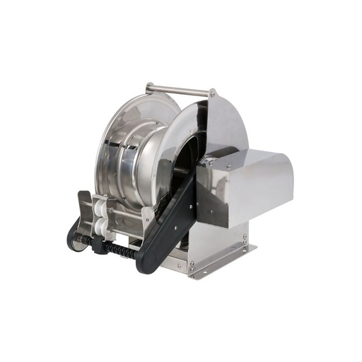 [SCX1242130] Stainless steel (AISI 304) electric 12 VDC motor-driven hose reel SIRIO COMPACT series for max 18 mt Ø1/2" hoses - disc 434 mm - spool 130 mm - drum 250 mm - optional control panel - with hose guide (w/o hose), FLEXBIMEC (SCX1242130)