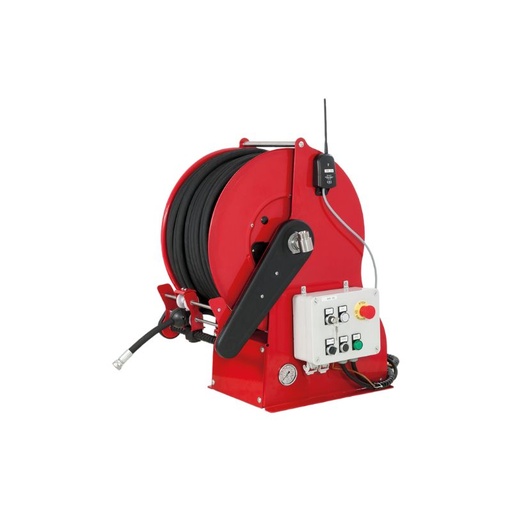 [GF1263260] Painted steel electro-hydraulic 12 VDC motor-driven hose reel GEMINI series for max 110 mt Ø1/2" hoses - disc 600 mm - spool 260 mm - drum 335 mm - with control panel - with hose guide (w/o hose - w/o remote control), FLEXBIMEC (GF1263260)