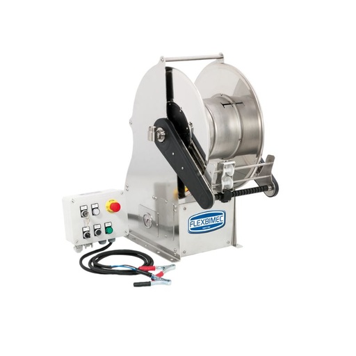 [GX2363262] Stainless steel (AISI 304) electro-hydraulic 230 VAC motor-driven hose reel GEMINI series for max 22 mt Ø1 1/4" hoses - disc 600 mm - spool 260 mm - drum 335 mm - with control panel - with manual hose guide (w/o hose - w/o remote control), FLEXBIMEC (GX2363262)