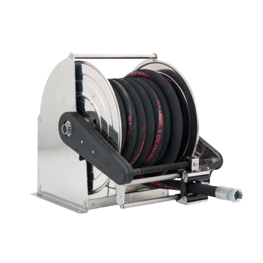 [TF6340351] Krāsota tērauda automātiskais atsperes šļūtenes uztinējs TITANO sērija maks. 35 m Ø1 collas šļūtenei - disks 600 mm - spole 400 mm - cilindrs 335 mm - ar manuālo šļūtenes vadotni (bez šļūtenes), FLEXBIMEC (TF6340351)