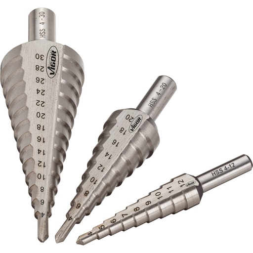 [V1707] HSS step drill set, 3 pcs (V1707, VIGOR)