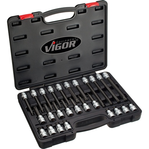 [V1918] Internal spline (XZN) screwdriver socket set, 1/2 inch, M5–M16, 26 pieces (V1918, VIGOR)
