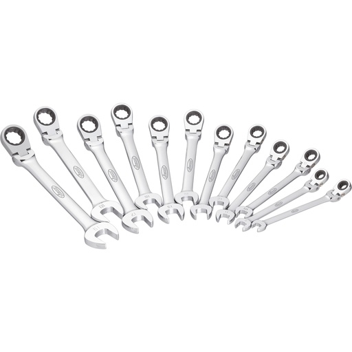 [V2818] Ratcheting combination wrench set with hinge, size 8 - 19 mm, 12 pieces (V2818, VIGOR)