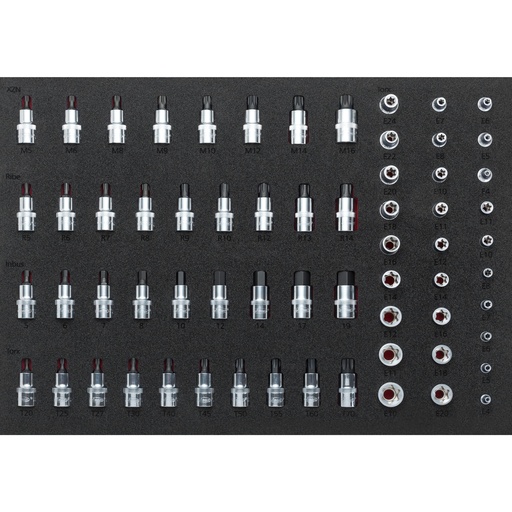 [V2837] Muciņu un uzgaļu komplekts 5–19 mm, E4–E24, T20–T70, 64 gab. (V2837, VIGOR)