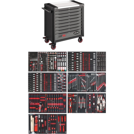 [V4481-X/499] Tool trolley Series XL, stainless steel worktop, with assortment, 499 pieces (V4481-X/499, VIGOR)