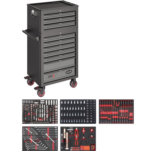 [V4561] Tool trolley Series L, with tool chest, with assortment, 344 pieces (V4561, VIGOR)