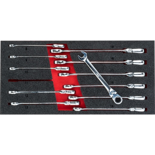 [V5077] Ratcheting combination wrench set with hinged head (V5077, VIGOR)
