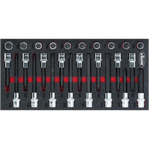 [V5095] TORX screwdriver socket set, 1/2 inch, T20–T70, 26 pieces (V5095, VIGOR)