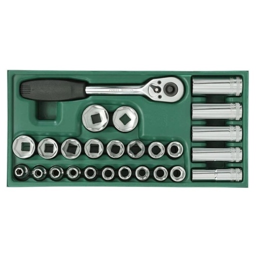 [S09915] ⬡ Padėklas. Galvučių rinkinys 1/2" 26 vnt. (S09915, SATA)