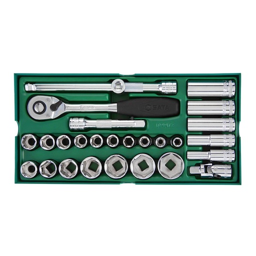 [S09903] ⬡ Tray. Socket set. 1/2" Dr.  27pcs. (S09903, SATA)