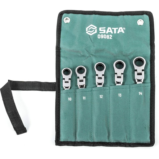 [S09082] ⬡ Sprūdrata atslēgu ar lokanu galvu komplekts 5 gab. (10-14 mm) (S09082, SATA)