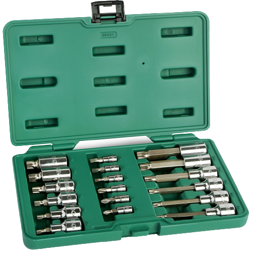 [S09051] ⬡ 1/4" + 1/2" Dr. Bit socket set (SPLINE) 18pcs. (S09051, SATA)
