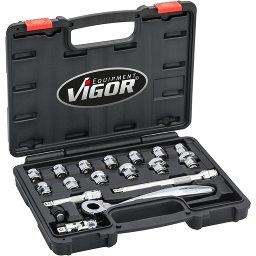 [V6202] Super flat socket set 8–22 mm, 3/8 inch, 18 pcs (V6202, VIGOR)
