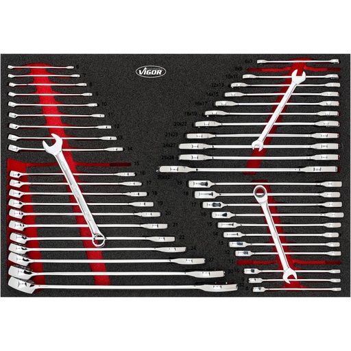 [V6724N] Wrench set: double open-end, combination and ratcheting combination (V6724N, VIGOR)