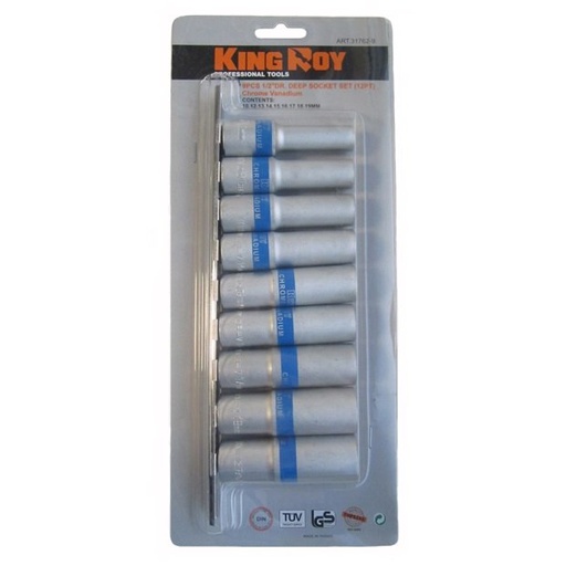 [KR317619] ⬡ 1/2" Dr. Deep socket set 9pcs. 6pt (KR317619, KINGROY)